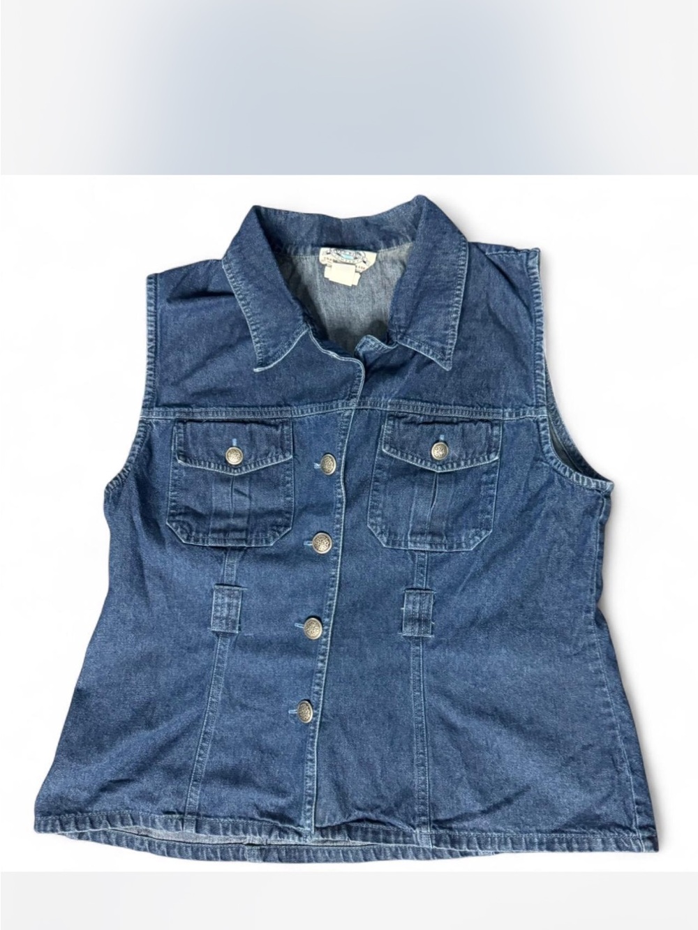 Denim Button-Front Sleeveless Vest - Blue